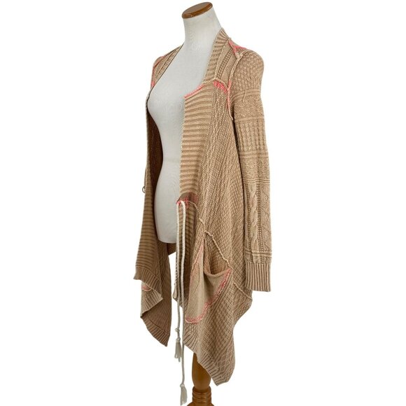 RARE Free People Beige Asymmetrical Waterfall Cardigan | Coastal Boho Grunge S - Picture 6 of 16